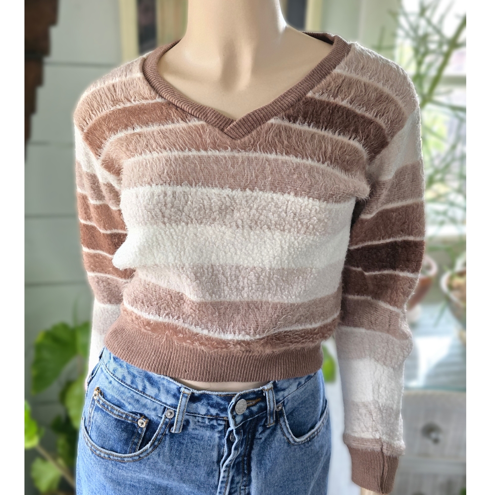 Vintage 70s Donmoor knit washables longsleeve striped v-neck sweater small